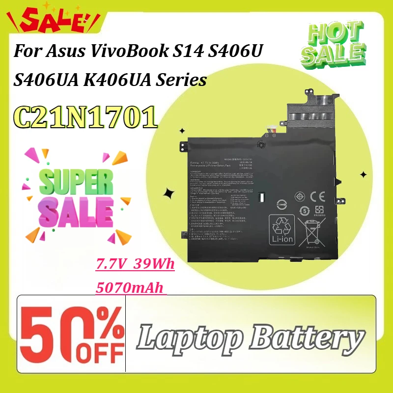 

7.7V 5070mAh C21N1701 39Wh Repchargeable Li-polyme Battery for Asus VivoBook S14 S406U S406UA K406UA Series Laptop Battery