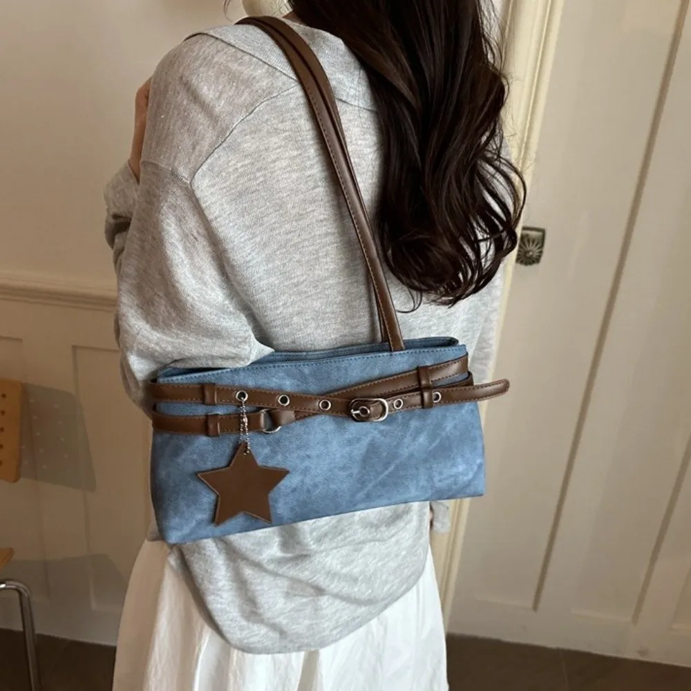 Cute Tie-Dye Y2K Shoulder Bag With Metal Buckle Belt Korean Style Women Handbag Tote Bag Large Capacity Underarm Bag Girl