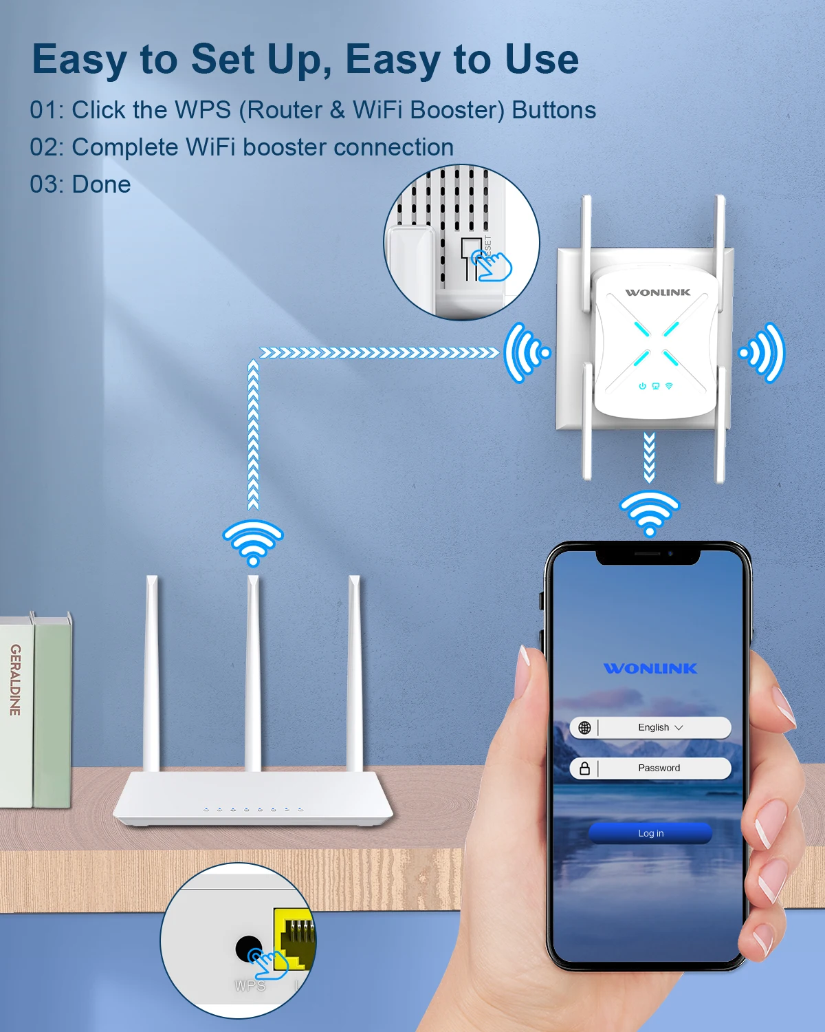 Long Range Signal Expansion Booster Antena WiFi6 Repetidor, Wi-Fi Router, Banda Dupla, 2.4G, 5G, 802.11AX Gigabit, 6 Extensor, AX1800