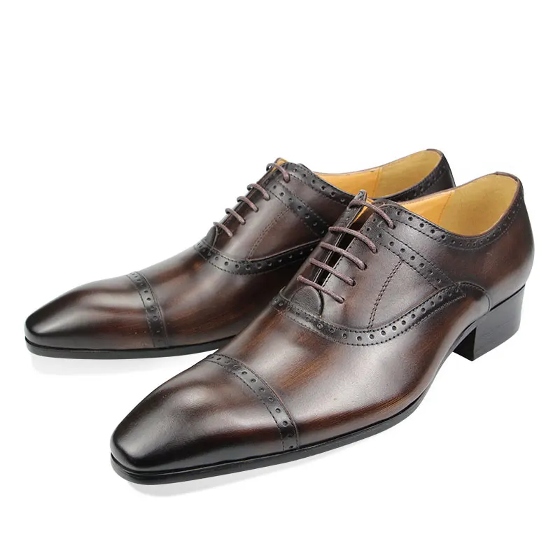 High-Quality Genuine Leather Men’s Oxford Shoes Lace-Up Formal Brogue Shoes for Office & Business Classic Black Dress Shoes