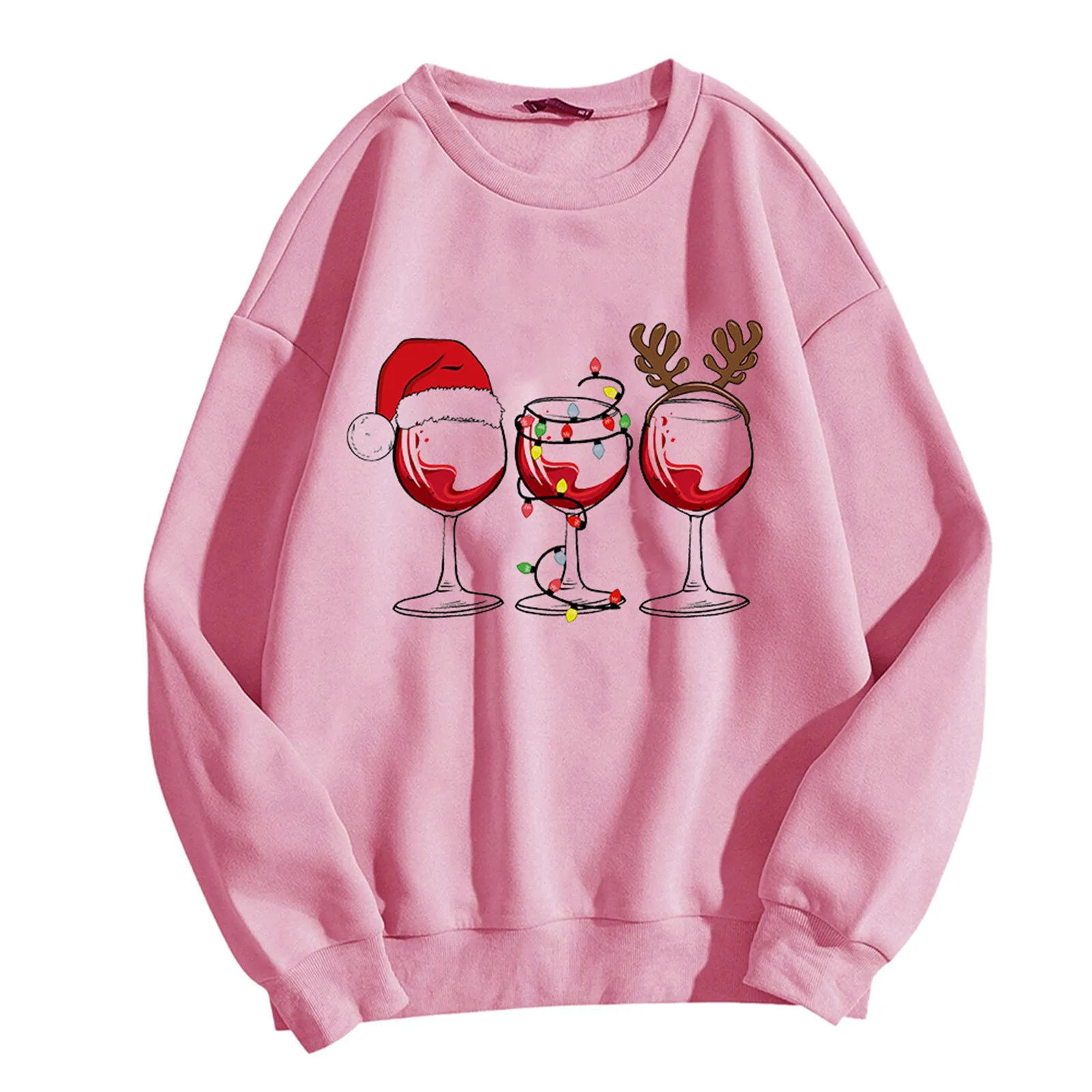 Sweat-shirt de Noël imprimé 3D avec verre à vin rouge, col rond, haut de sport PVD, pull de fête de vacances, cadeau de Noël