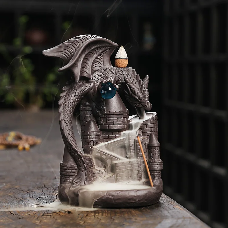 Purple Clay Pterosaur Backflow Incense Burner Creative Ceramic Castle Pterosaur Backflow Incense Burner Ornament Craft