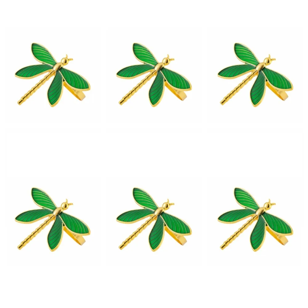 6PCS Handcrafted Minimalist Dragonfly Napkin Ring Modern Metal Insect Napkin Holder Decorative Table Decorations Hotel Decor