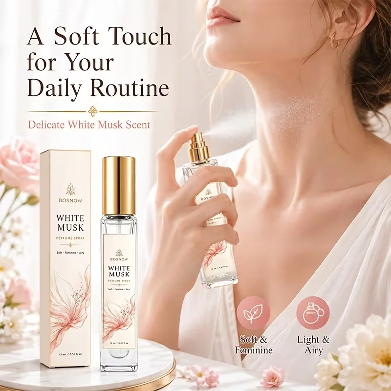 15ml Weißer Moschus Damen-Eau de Toilette, Kompakte Hochwertige Glas-Sprühflasche, Damenduft, Frisch und Rein, Nicht Süß, aber mit einem Leichten Duft, Geeignet für den täglichen Gebrauch, Arbeit, Fitness und Shopping, Auch Perfekt als Geschenk für einen besonderen Menschen im Urlaub. – Detail 1