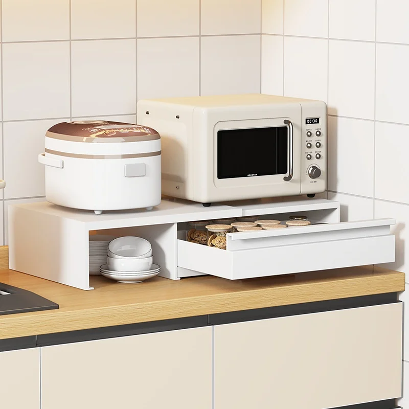 Microwave Rack with Pull out Storage Drawer Shelf Kitchen Countertop Storage Rack Pull-out Kitchen Support Display Rack