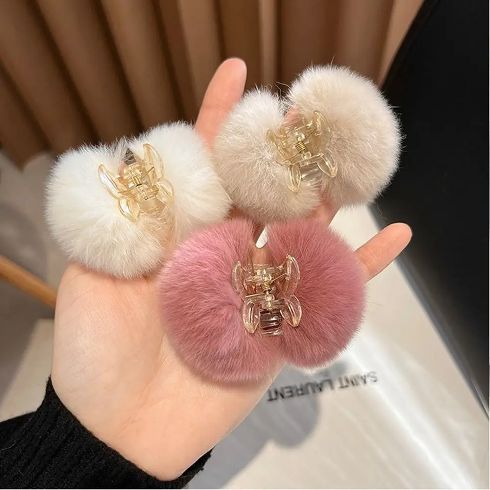 Cute Little Hairpin Rex Rabbit Hair Hair Claw Korean Autumn And Winter Cherry Small Hair Clip Plush Hair Accessories