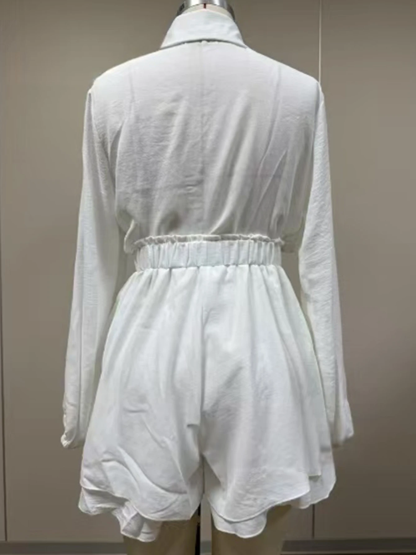 Sexy White Ruffles Shorts Jumpsuit Women Summer Rompers Jumpsuits Woman Clothes Long Sleeve Shirt and Short Pants Sets Playsuit