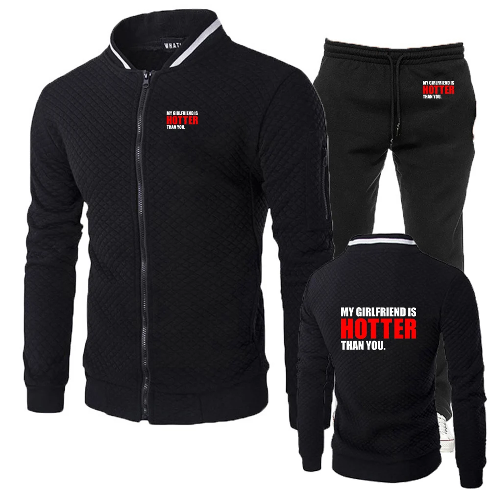 My Girlfriend Is Hotter Than You 2026 Spring Autumn New Men's Slim-fit Sets Sportswear Trousers Casual Harajuku Two-piece Suit