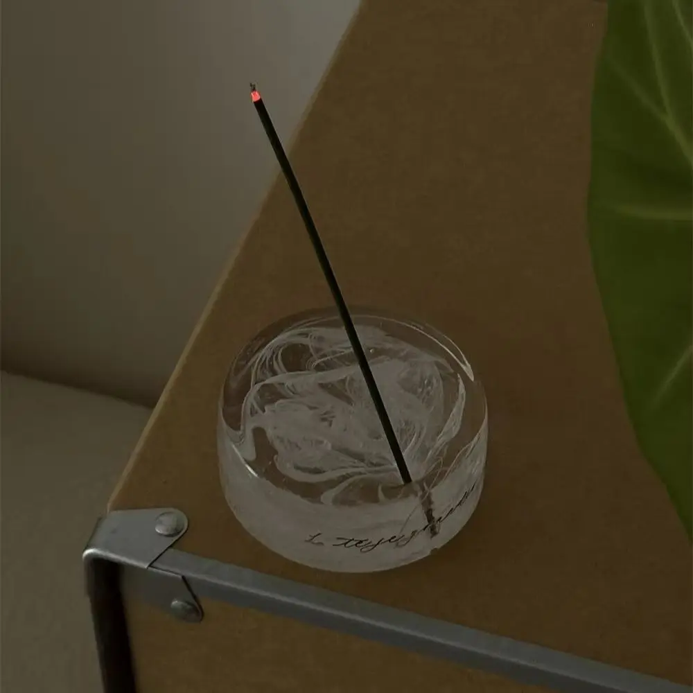 Handmade Air Bubble Glass Flat Line Fragrance Inserted Holder Aromatherapy Ornaments, Incense Sticks Tray Decorative Accessories