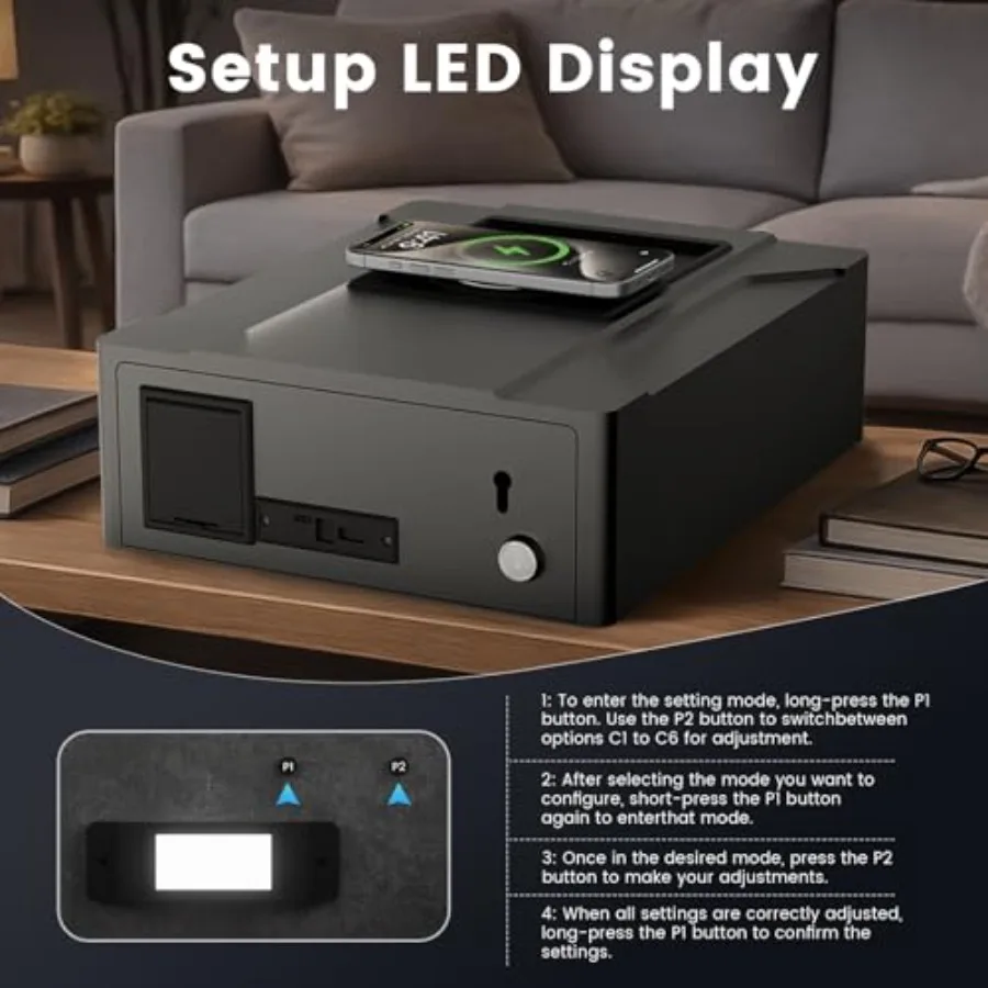 Biometric Gun Safe for Handgun Nightstand Smart Safes Box with Wireless Charging for Phone and Watch 3 Ways Quick Access Finger view 4