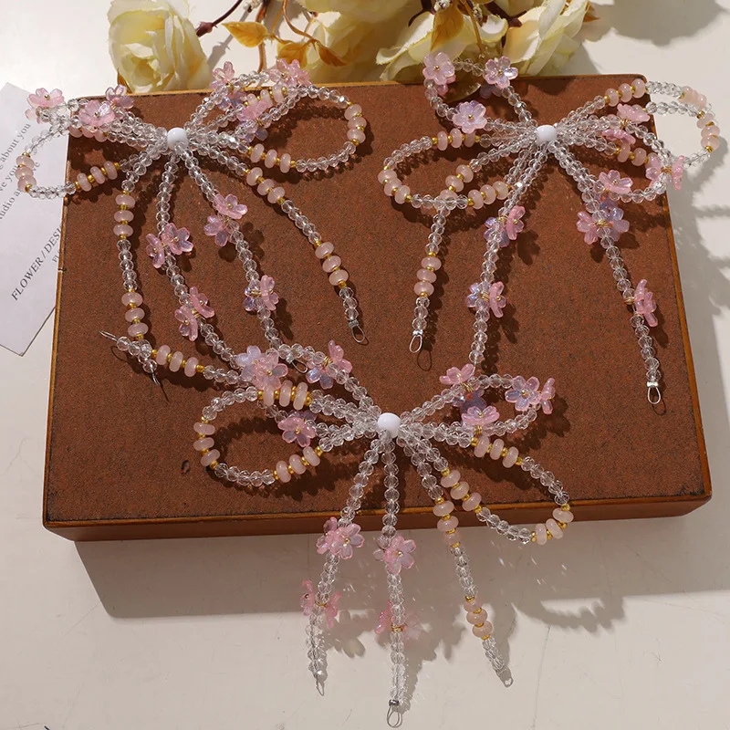 Shoe Charm 1 Piece Pink Tassel Bellflower Beaded Bow Sweet Girlish Versatile DIY Decor for Clogs Jelly Clear Crystal Shoes