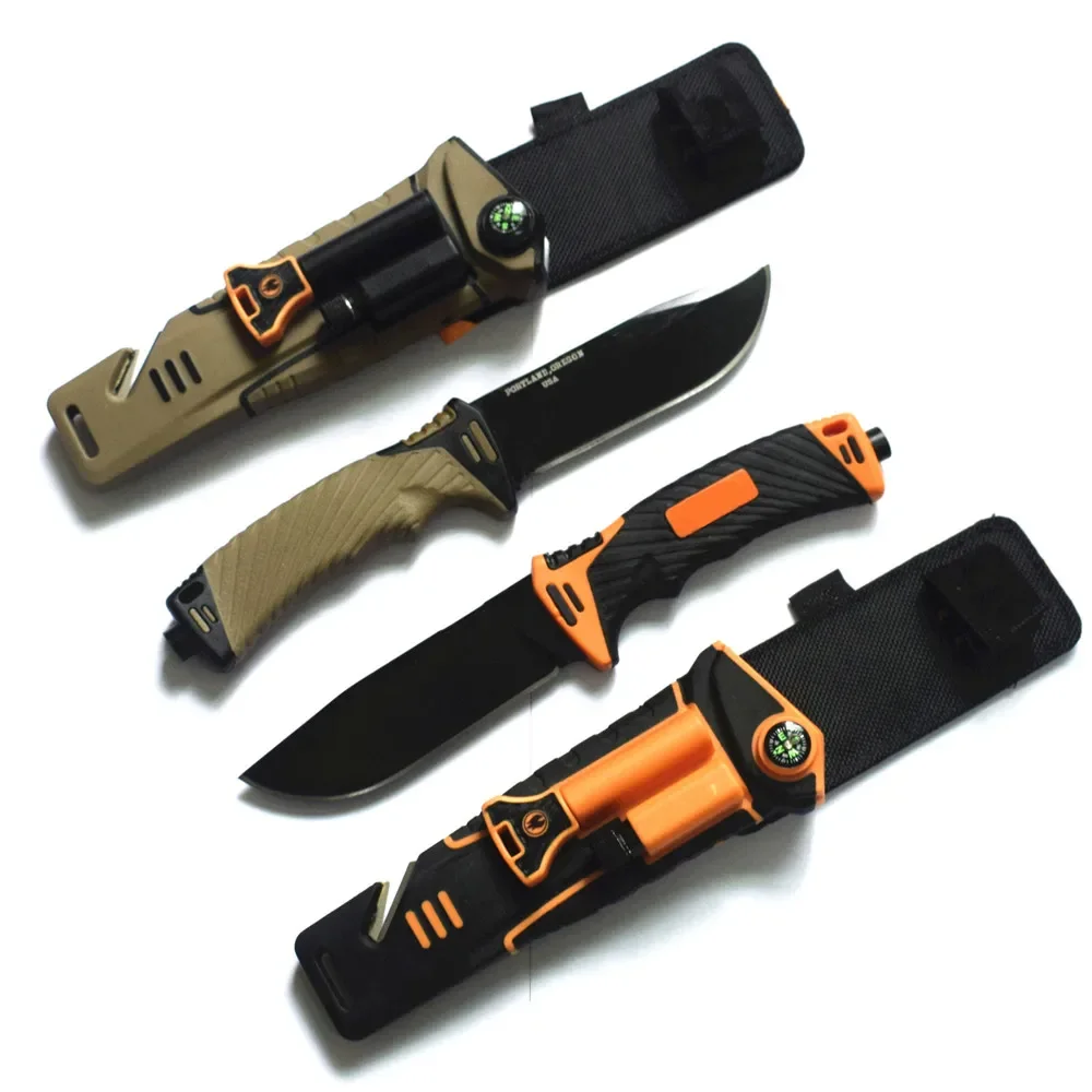 Cuchillo de supervivencia de hoja fija militar, oso Grylls Ultimate 7Cr13, mango de goma, caza al aire libre, cuchillos de combate para acampar