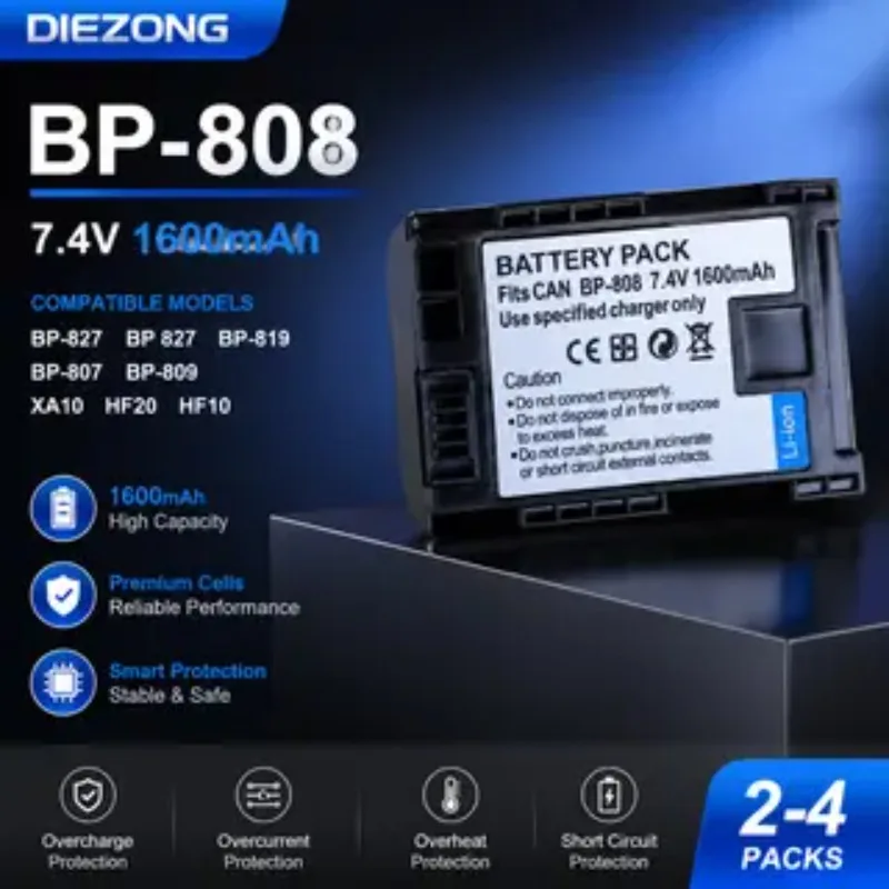 BP-808 BP 808 batería Digital 7,4 V 1600mAh para cámara Canon BP-827 BP 827 BP-819 BP-807 BP-809 XA10 HF20 HF10 HF100 HG20
