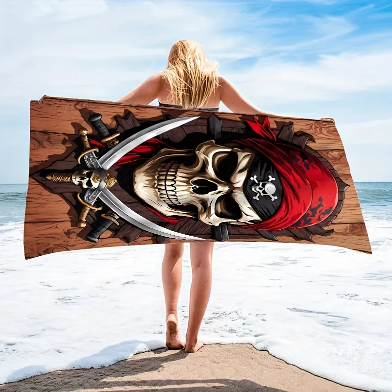 1pc Pirate Skull Print Microfiber Beach Towel Multi Purpose Towel For Seaside Pool Bathroom Camping Travel Yoga Fitness