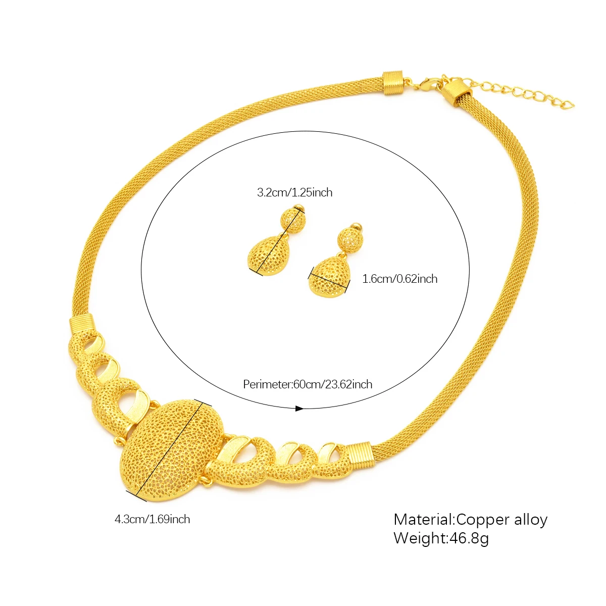 Dubai 24K Gold Plated Necklace Earrings Jewelry Set For Women Indian Nigeria Bridal Wedding Party Gift Jewellery