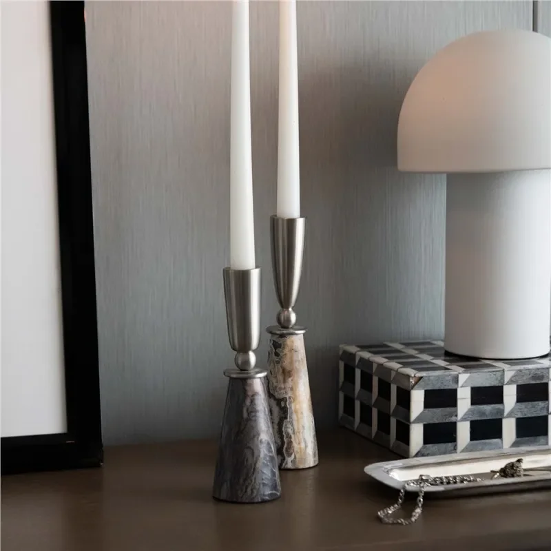 Modern Marble Candle Holder Stainless Steel Base Minimalist Home Decor Luxury Living Room Centerpiece Elegant Table Ornament