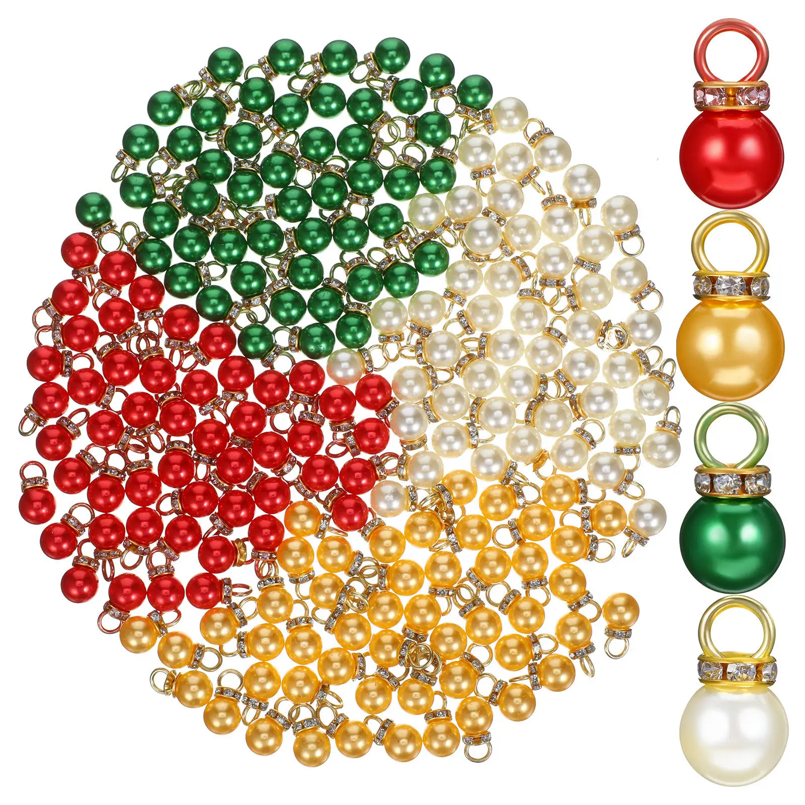 200pcs Mini Christmas Tree Ornaments Faux Pearl Baubles Holiday Decor Indoor Outdoor