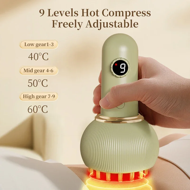 Cordless Electric Cupping Massager Hot Compress Scraping Device Negative Pressure Detox Body Acupoints Heating Meridian Dredging