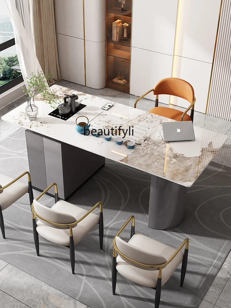 Stone Plate Table-Chair Set Modern Simple Home Office Tea Brewing Integrated Living Room Large Board Kung Fu Tea Brewing Sets