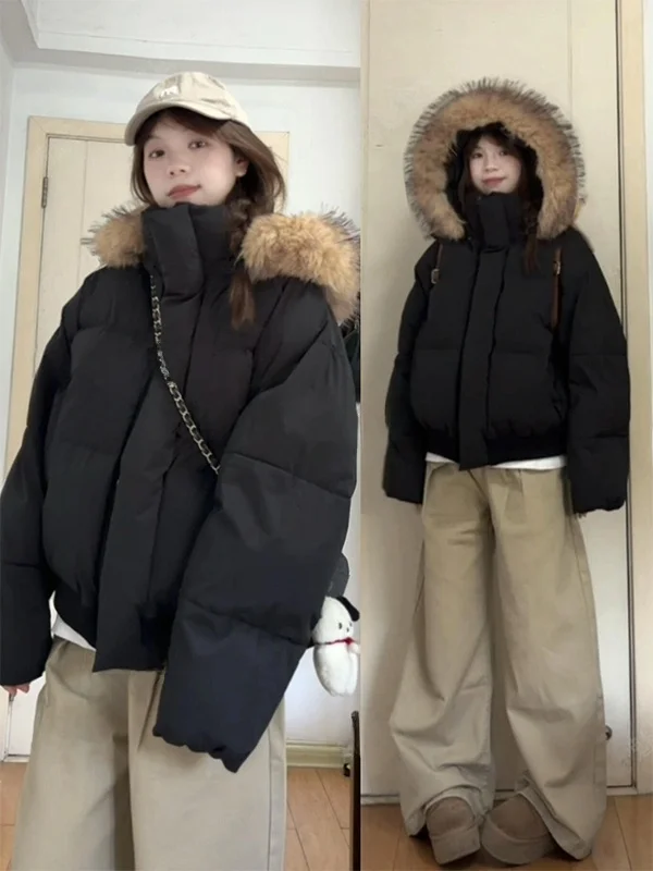 

American Style Retro Short Bread Style Jacket Women's Thickened Winter down Cotton Coat Slimming Design Commute Fashion