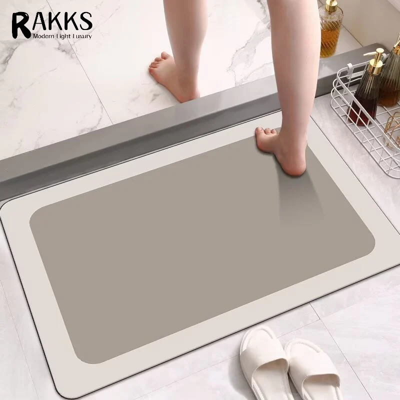 

RAKKS Simple Style Diatomite Bath Mat Non-Slip Quick Dry Bathroom Rug Anti-Mold Bathroom Essentials ​​Home Carpet Rug