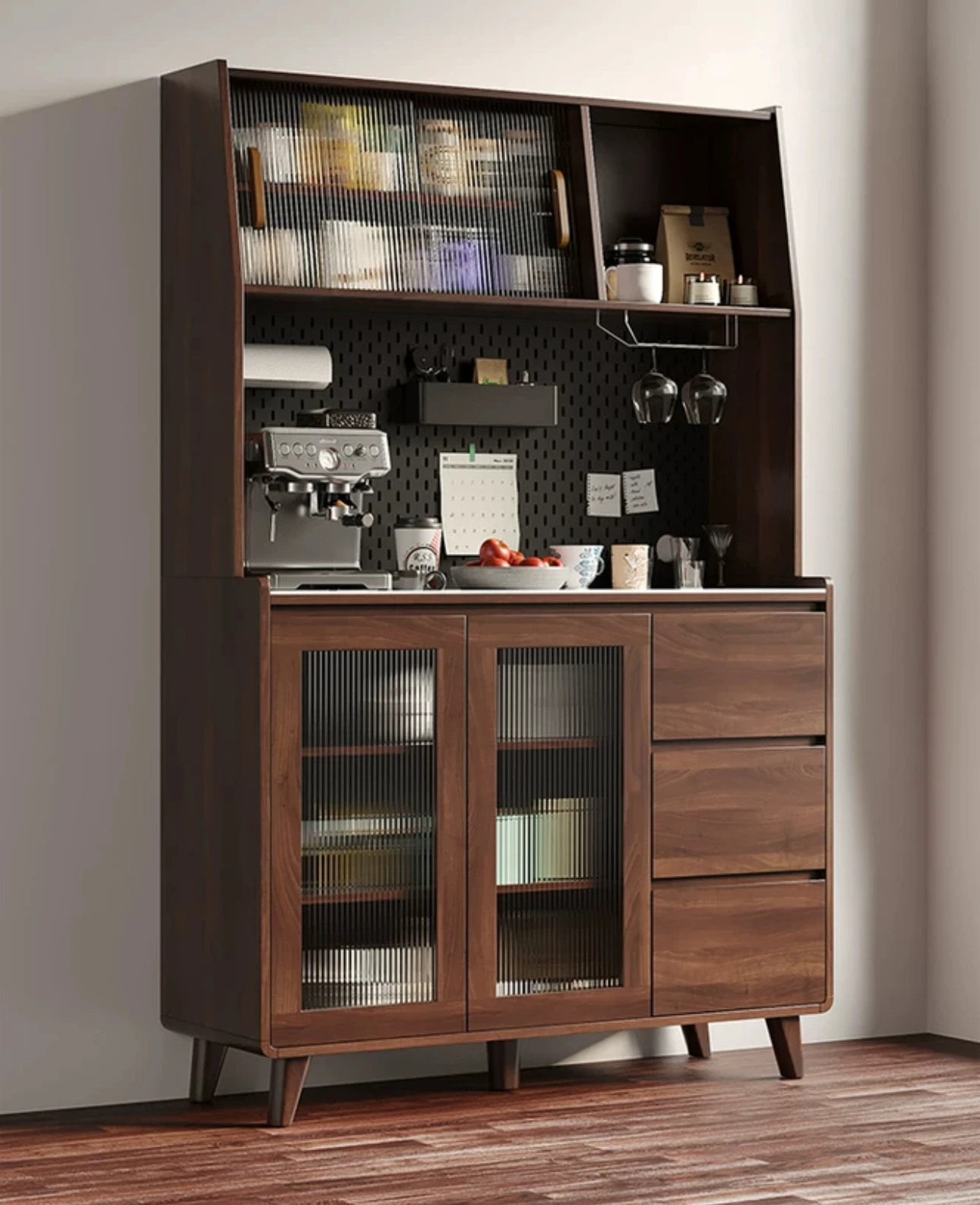

Solid wood sideboard high cabinet integrated wall Nordic hole plate wine cabinet storage cabinet kitchen storage cup