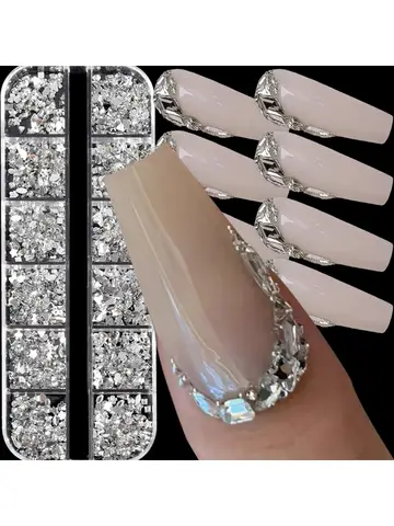 12 Grids Mini Nail Art Accessories 3D Flat Back Rhinestone Decorations for Women Manicure Dazzling DIY Nails Crystal Gems Tools