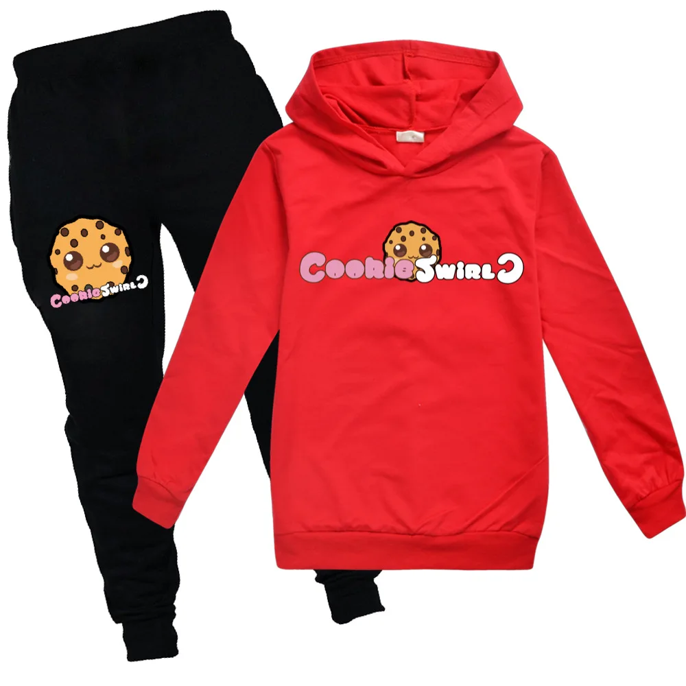 New Spring And Autumn Childen Fashion Set COOKIE SWIRL C Boys Casual Warm Hoodie + Black Pants 2PCS Girls Outfits Kids Clothes