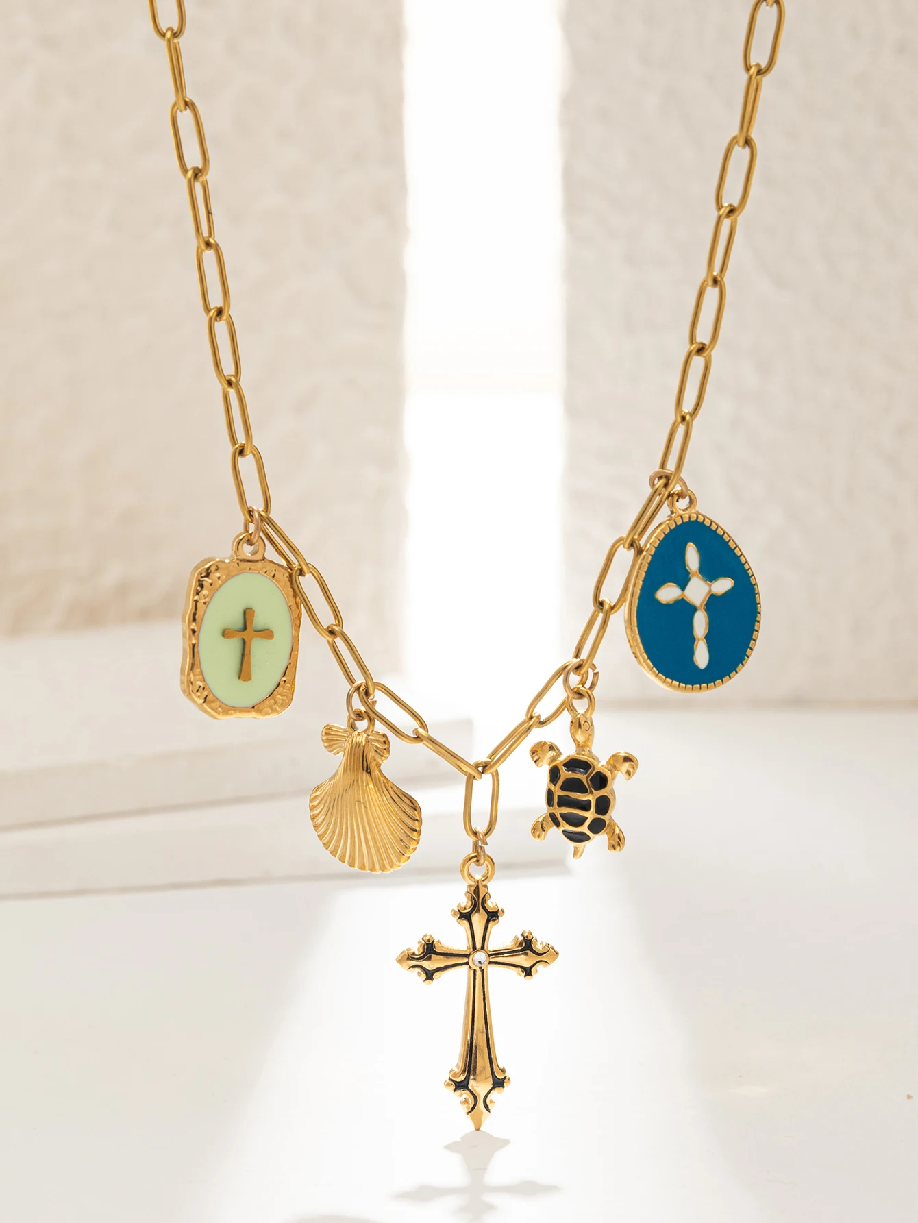 New hot selling ocean series boho style cross pendant necklace for women men fashion accessory