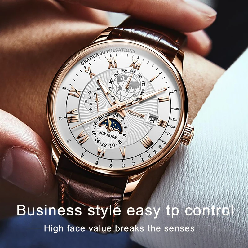 JSDUN Watch For Men Luxury Top Brand Mechanical Wristwatches Waterproof Sport Men\'s Watches Moon Phase Business Man Watch