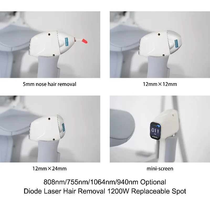 Portable 1200W 4 Spot Size Exchangeable Diode Laser Hair Removal Machine Professional 755nm/808nm/1064nm Laser Beauty Equipment