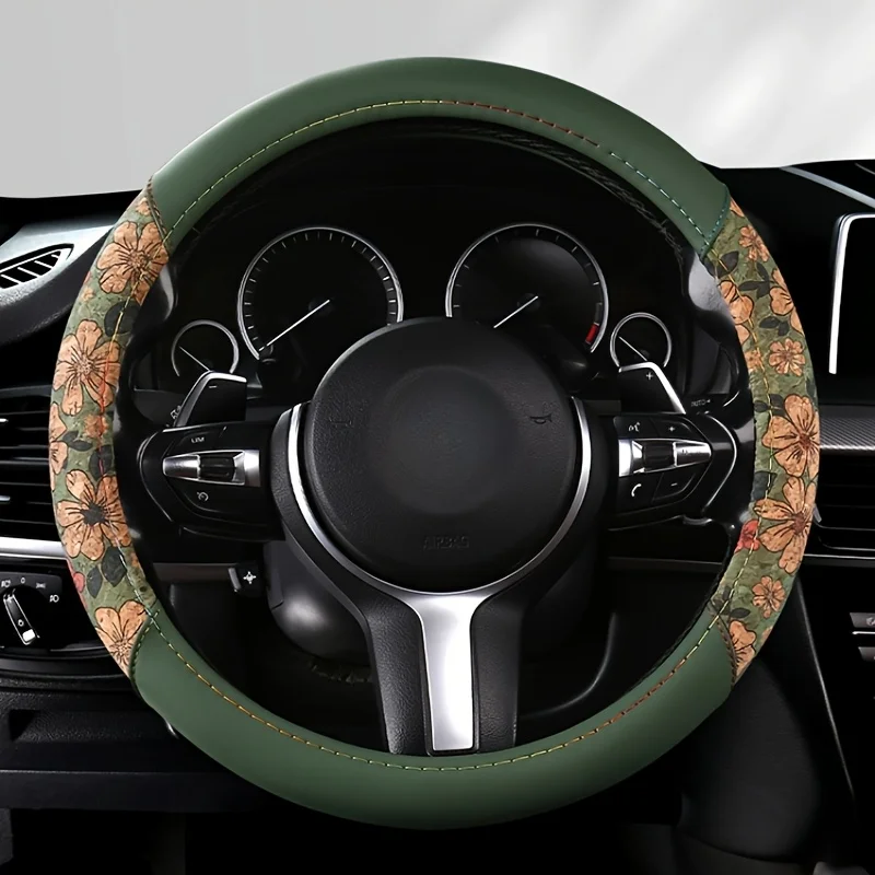 

Подходит для чехла на руль Napa с пробковым принтом — винтажный зеленый цветочный принт, легко чистится, прочный и стильный автомобильный аксессуар