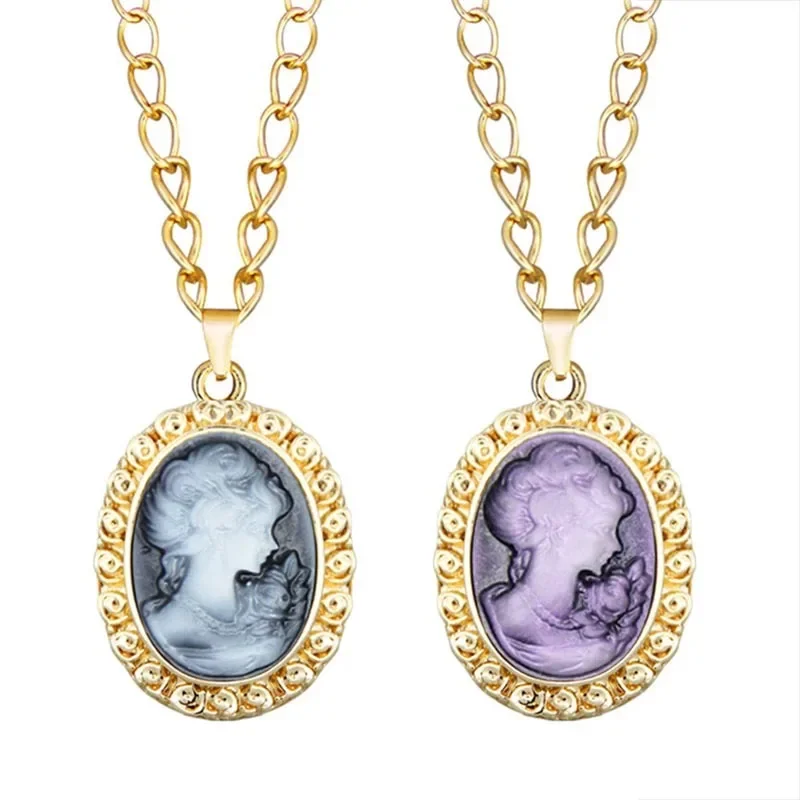 

Fashion 6 Colors Lady Queen Cameo Necklace For Women Gold Color Pink Blue Gray Fashion Snail Pendant Cameo Necklace