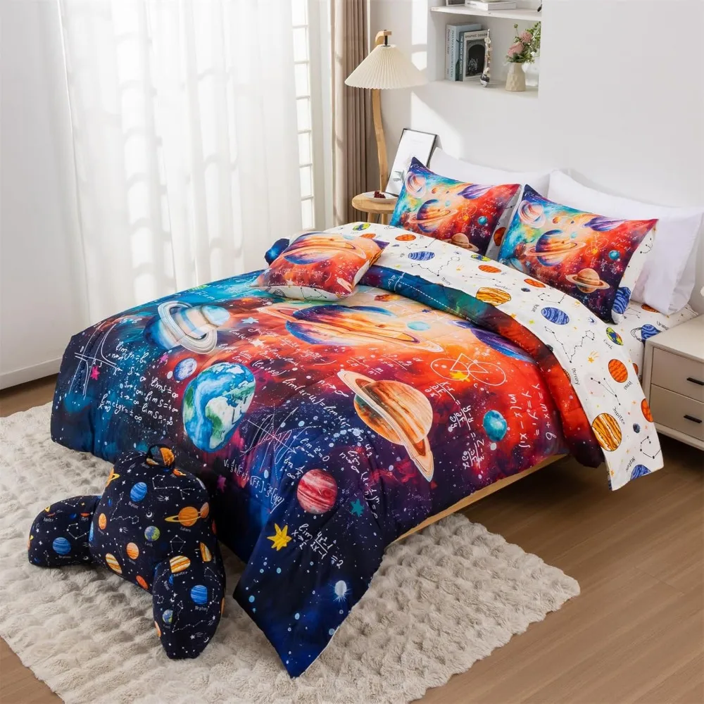 A Nice Night Boys Galaxy Queen 寝具セット 6 ピース ベッドインアバッグ掛け布団 シーツセット付き、スペース代数テーマ ポリエステル製ベッドセット