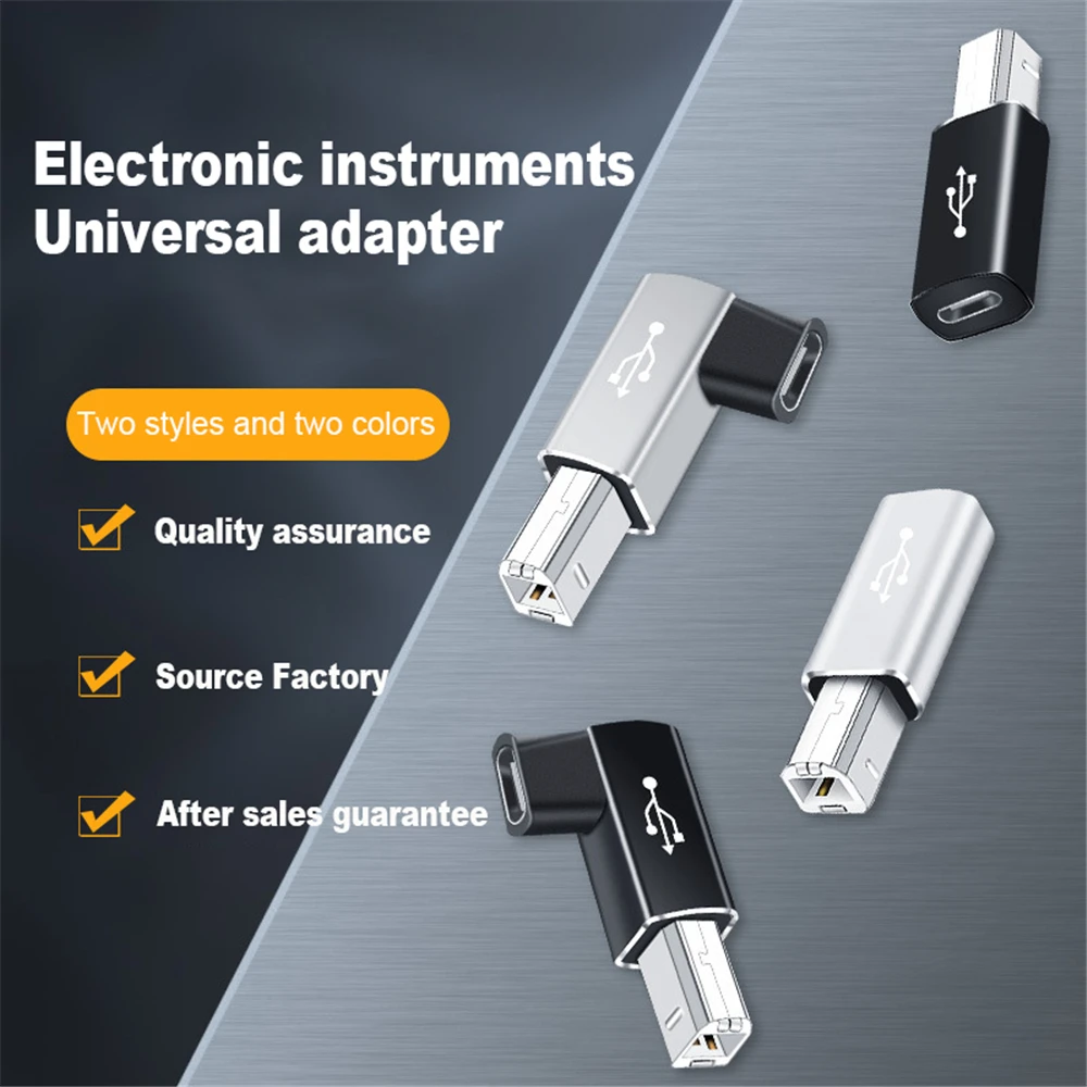 USB Type C To USB B Adapter Female To Male Connector For Scanner Printer Data Transfer MIDI 90° Converter Electric Piano Organ