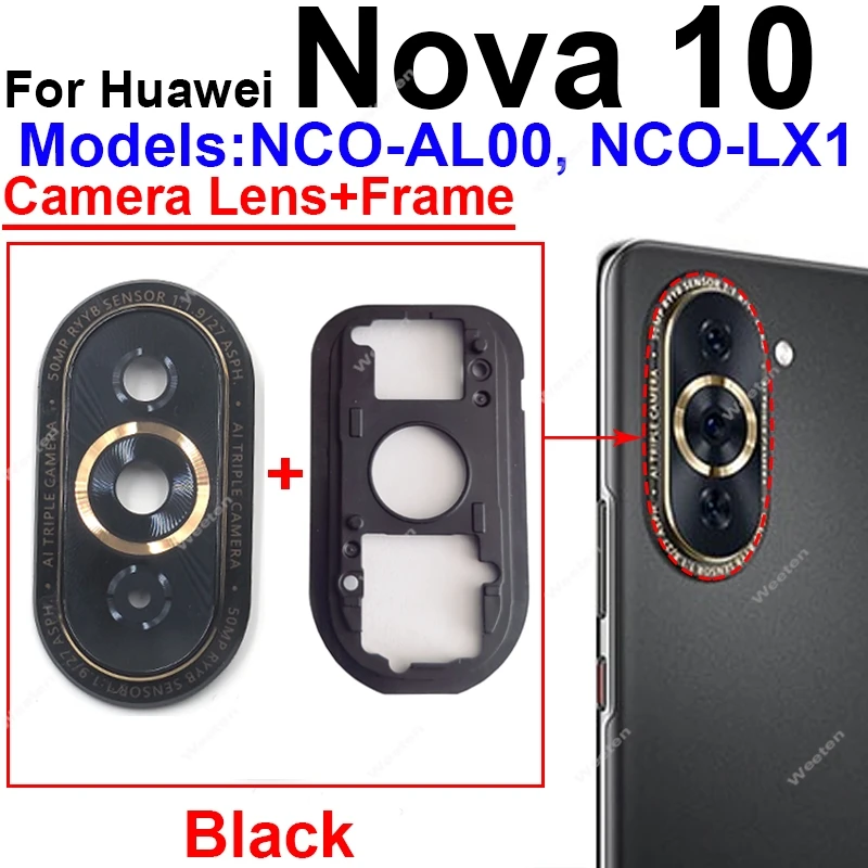 Rear Camera Glass Lens with Cover For Huawei Nova 10 10 Pro 10 SE Back Camera Lens Glass Frame Sticker Repair Parts