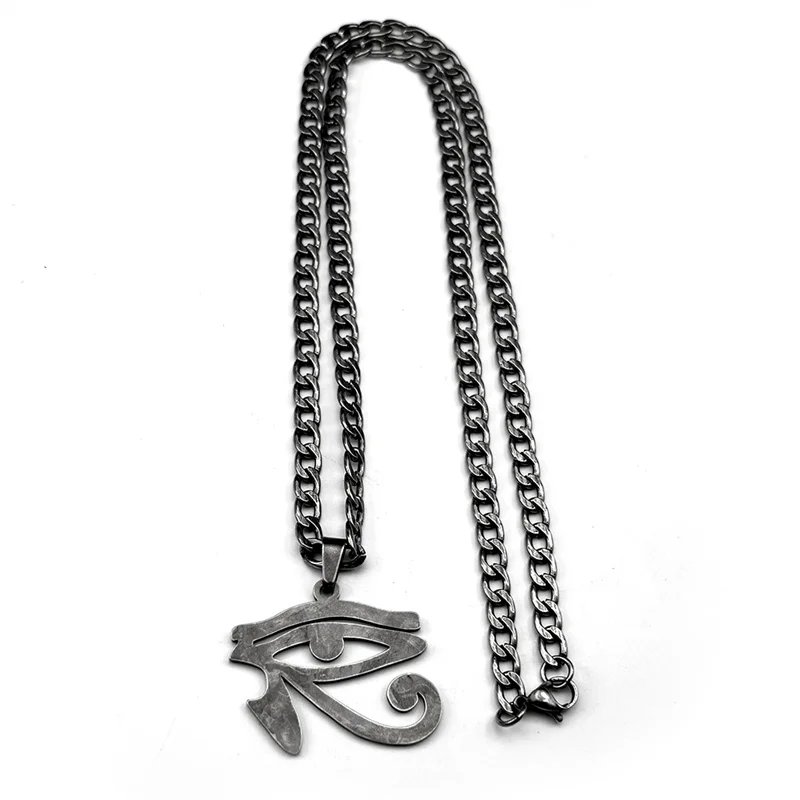Auge von Ra Horus Ägyptische Augen Anhänger Halsketten für Männer Edelstahl Amulett Symbol Hip Hop Gun Schwarz Kette Halskette Schmuck – Detail 4