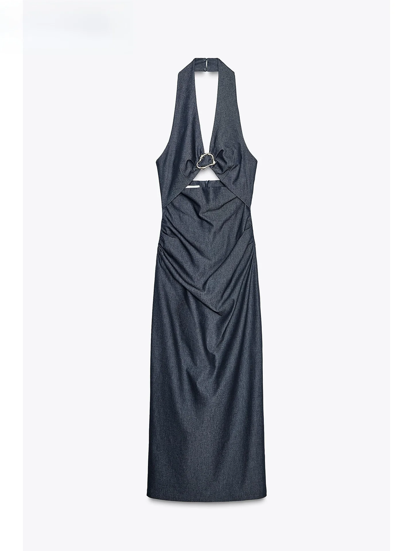 ZAPRHA 2025 여름 비치 섹시 오픈 디자인 롱 미디 드레스 여성 패션 엘레 갈롱