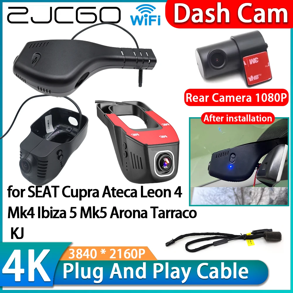 ZJCGO for SEAT Cupra Ateca Leon 4 Mk4 Ibiza 5 Mk5 Arona Tarraco KJ 4K Wifi IMX335 DVR Video Recorder Dash Cam Front Rear Camera