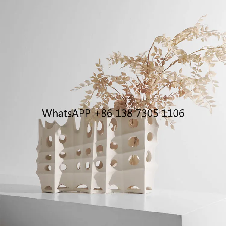 

Modern simple hollow art vase ornament hotel living room entrance floral art flower ware decorative handicrafts