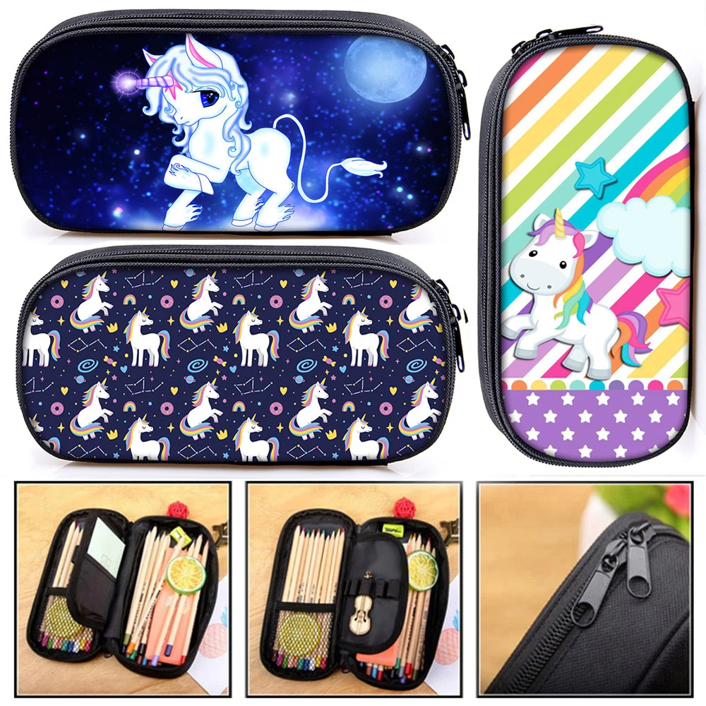 

Kawaii Cartoon Mermaid Unicorn Print Cosmetic Case Teenager Girl Pencil Bag Women Makeup Bags Kids Pencil Box School Supplies