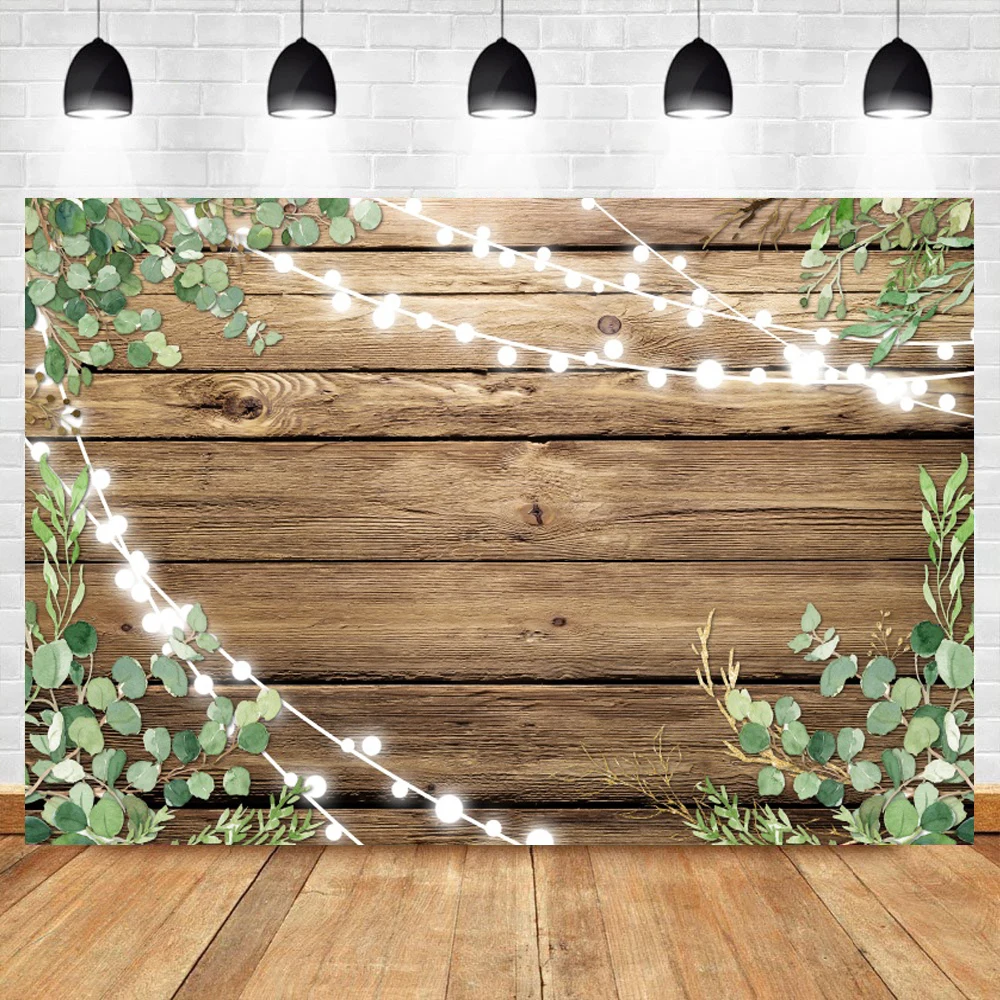 Oh Baby Wood Board Background Green Leaves Boy Girl Newborn Baby Shower Baptism Party Lighting Decor Custom Photography Backdrop