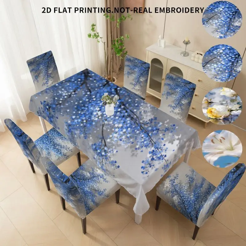 Stretch dining chair cover bow chair cover tablecloth lily rose baby's breath flower 2D flat pattern