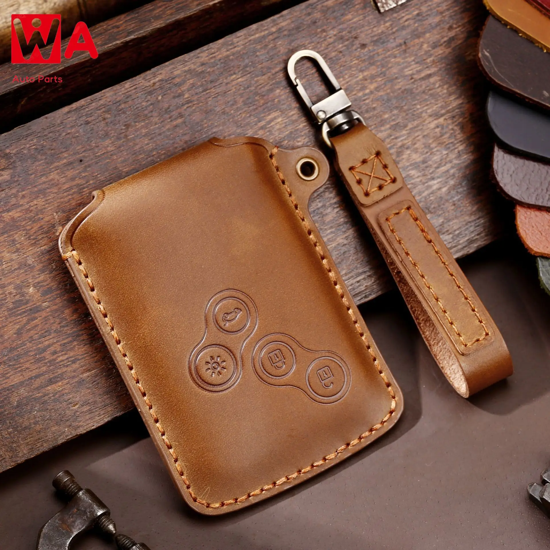 

Leather Car Key Case Cover For Renault Duster Captur Clio Logan Megane 1 2 3 Koleos Scenic 4button Key