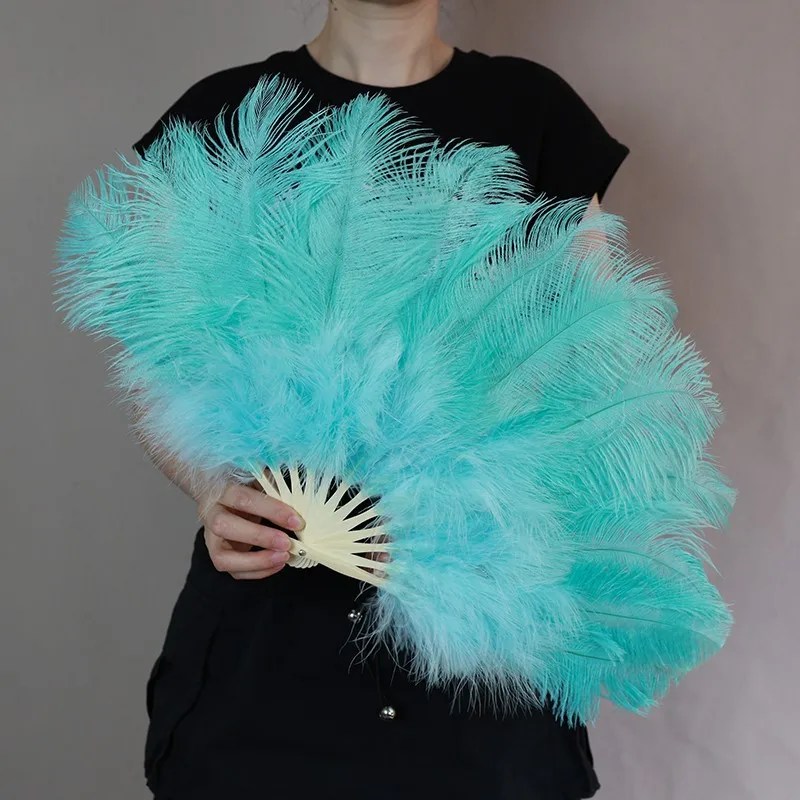 Ostrich Feather Fan Stage Performance Show Props Large Folding Fan Costume Dance Decor