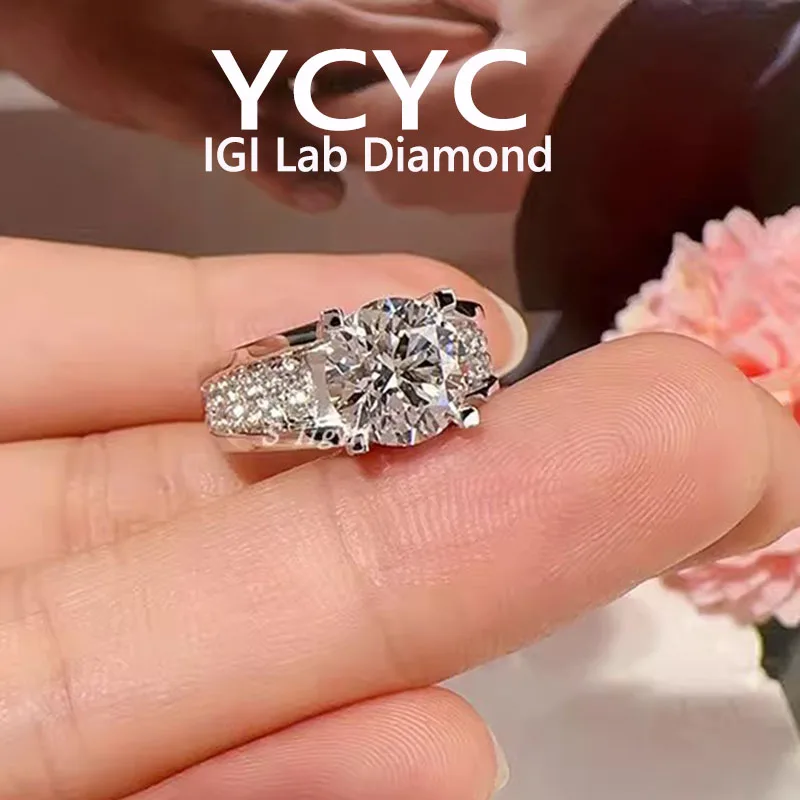 Round D Color CVD Lab Grown Diamond Rings for Women 14K gold Proposal Wedding Bride Jewelry fashion jewelry wholesale ﻿