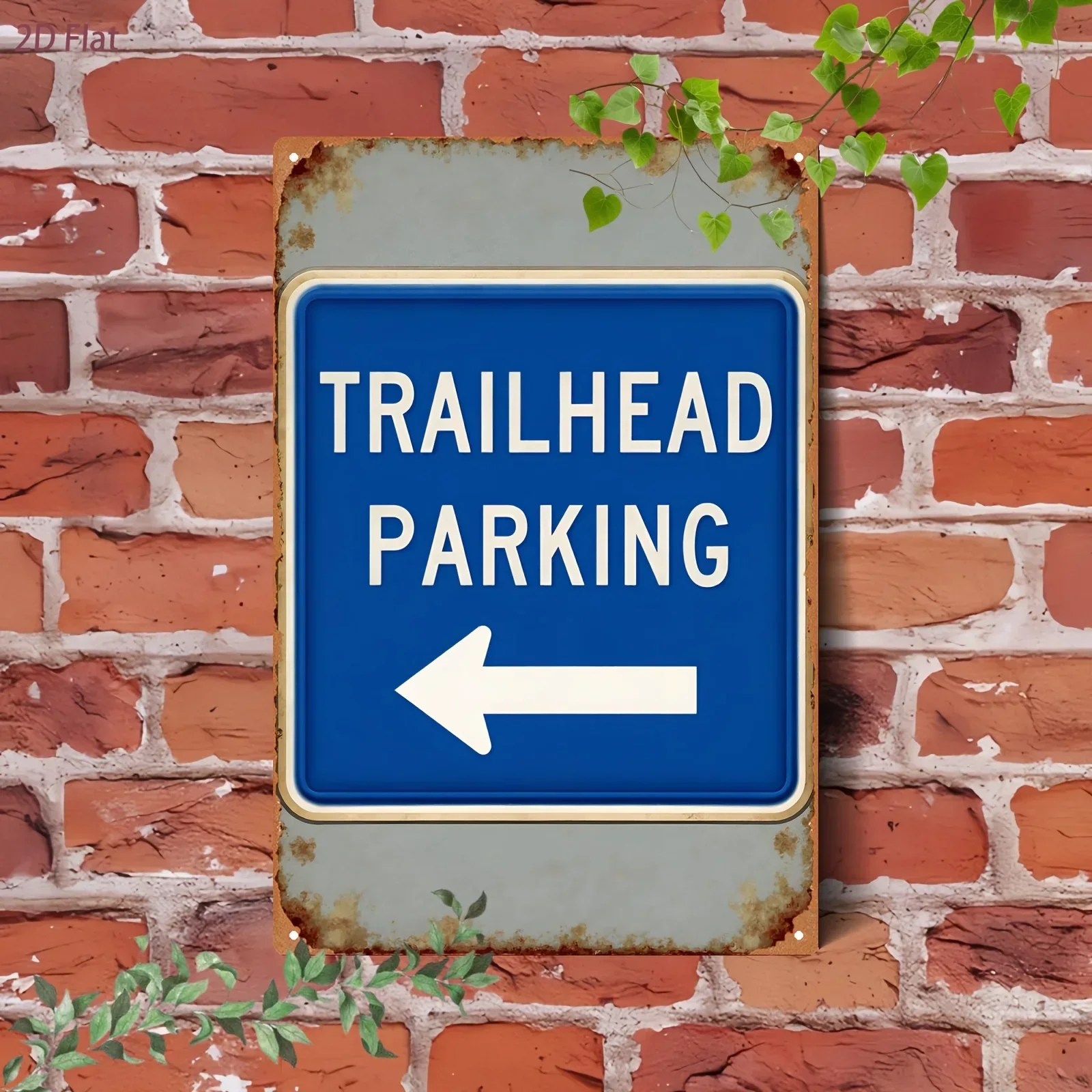 2D Flat Vintage Trailhead Parking Arrow Metal Plate Sign Retro Distressed Wall Hanging Decor For Garage Studio Lounge Office Hom