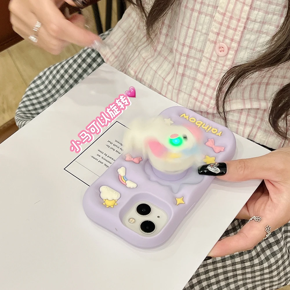 Cute 3D Cartoon Rainbow Unicorn Horse Phone Case For iPhone 16 15 14 13 Pro Max plus Shockproof Lovely Silicone Soft Cover Coque - Image 2