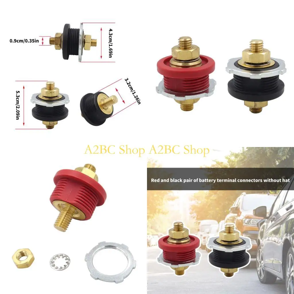A2BC 2pcs Black Red Battery Connectors Terminals Rubber Casing Universal Weatherproof