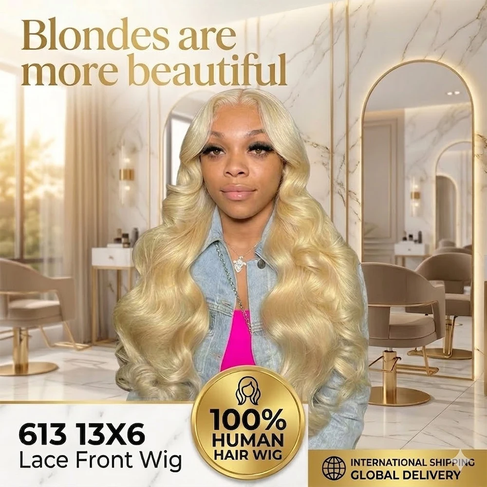 250 Density 13x6 HD Lace Frontal Wig 36 38 Inch 613 Blonde Body Wave 100% Human Hair Wigs Colored Human Hair Wigs Brazilian For Women